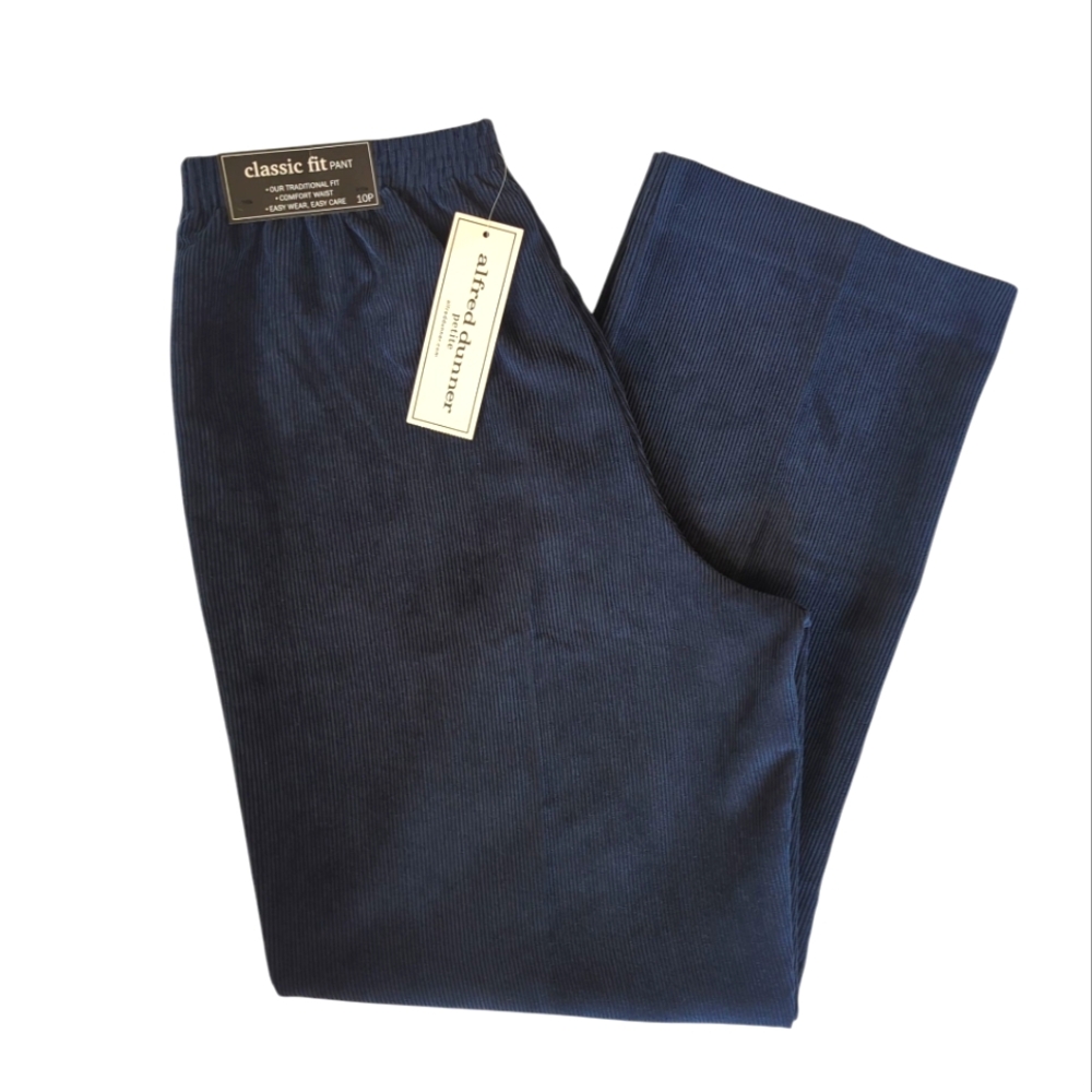 NWT Alfred Dunner Corduroy Classic Fit Pant 10P Navy Blue